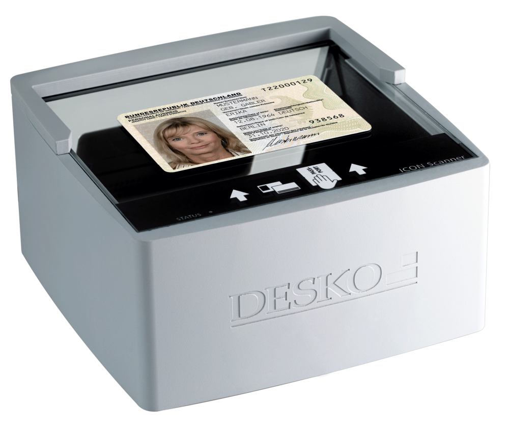 DESKO ICON scanner with an identity card positioned on the scan glass